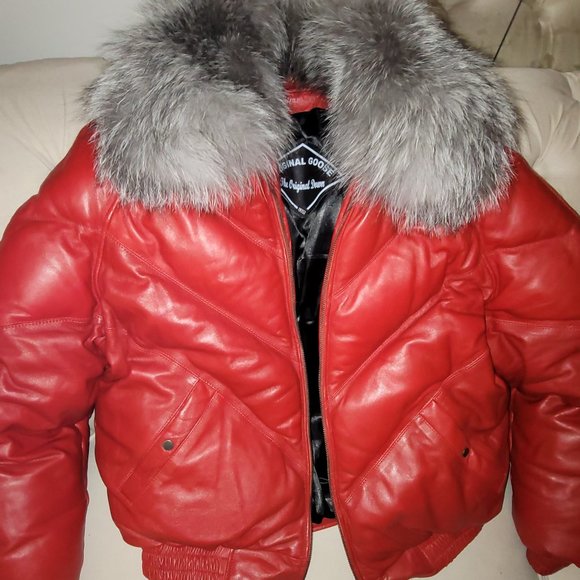 Men's Leather Bomber Coat with Fur collar